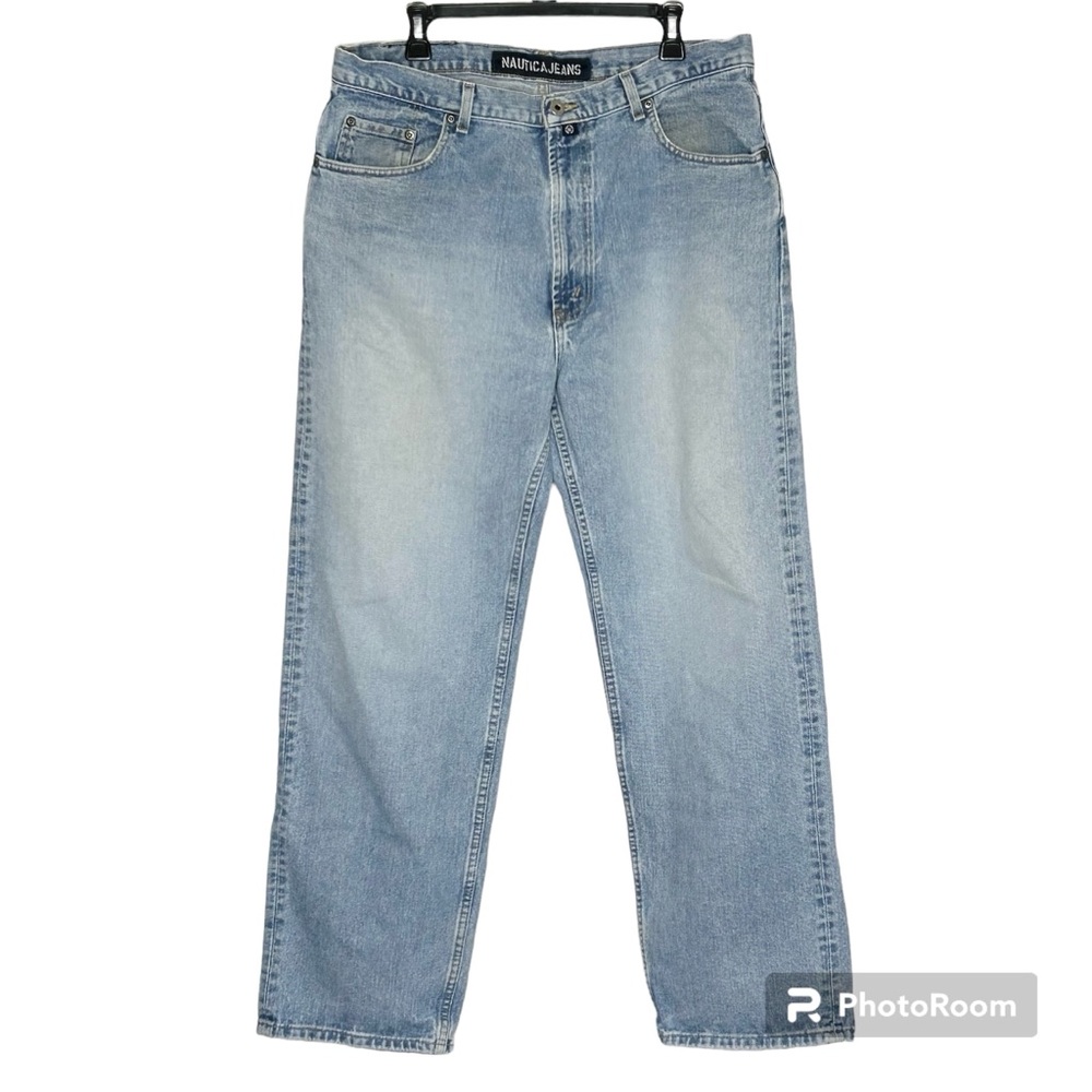 Men Vintage Nautica 36x32 Easy Fit Distressed Blue Jeans